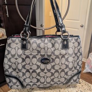 Coach Black and Gray peyton Shopper Carryall Signature  Bag